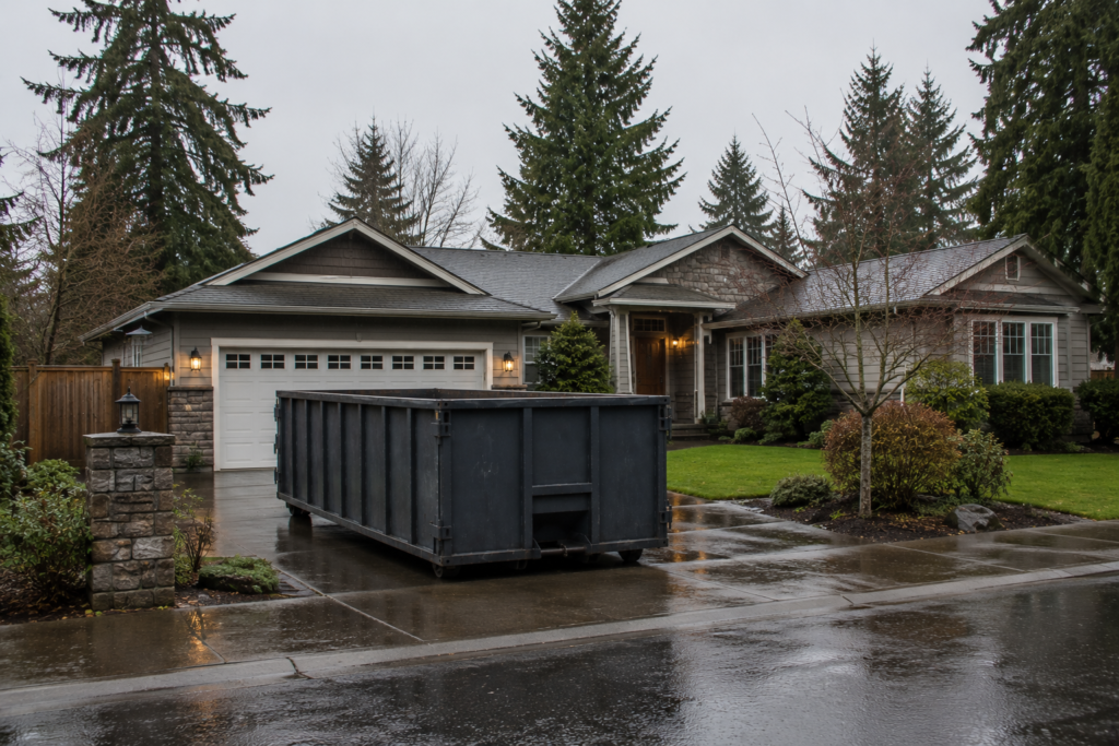 Roll-off dumpster delivered to a residential driveway in Federal Way, WA